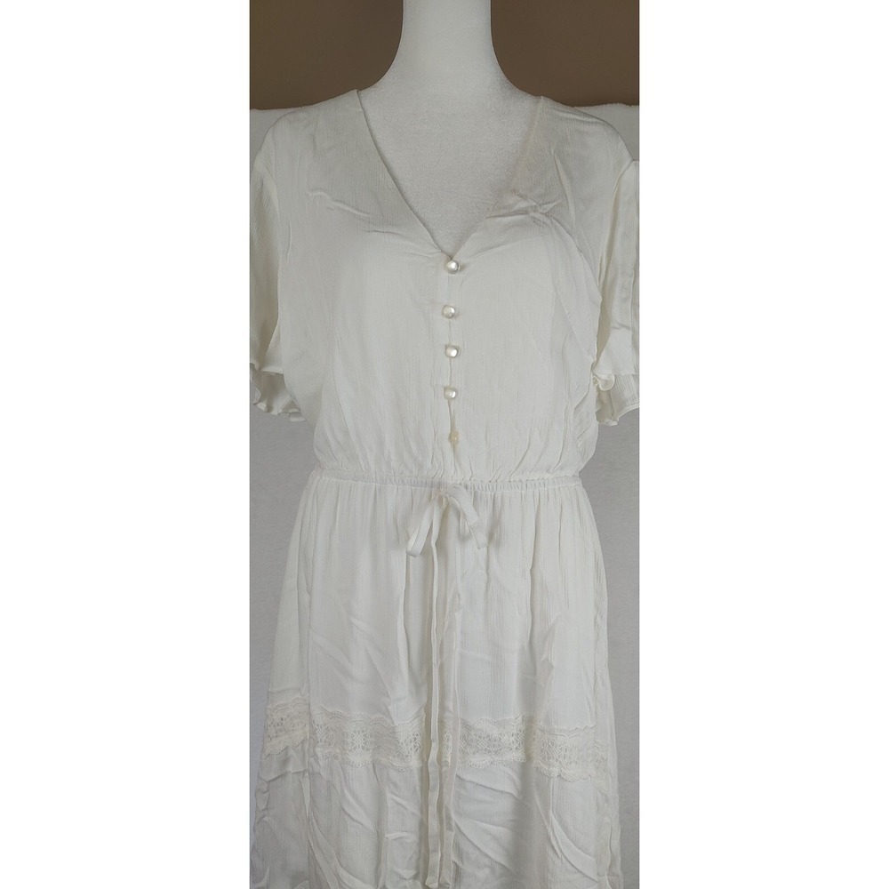 Maurices Womens XL Ivory Lace Tiered Boho Midi Dress V-Neck Short Sleeve NWT - Picture 5 of 11